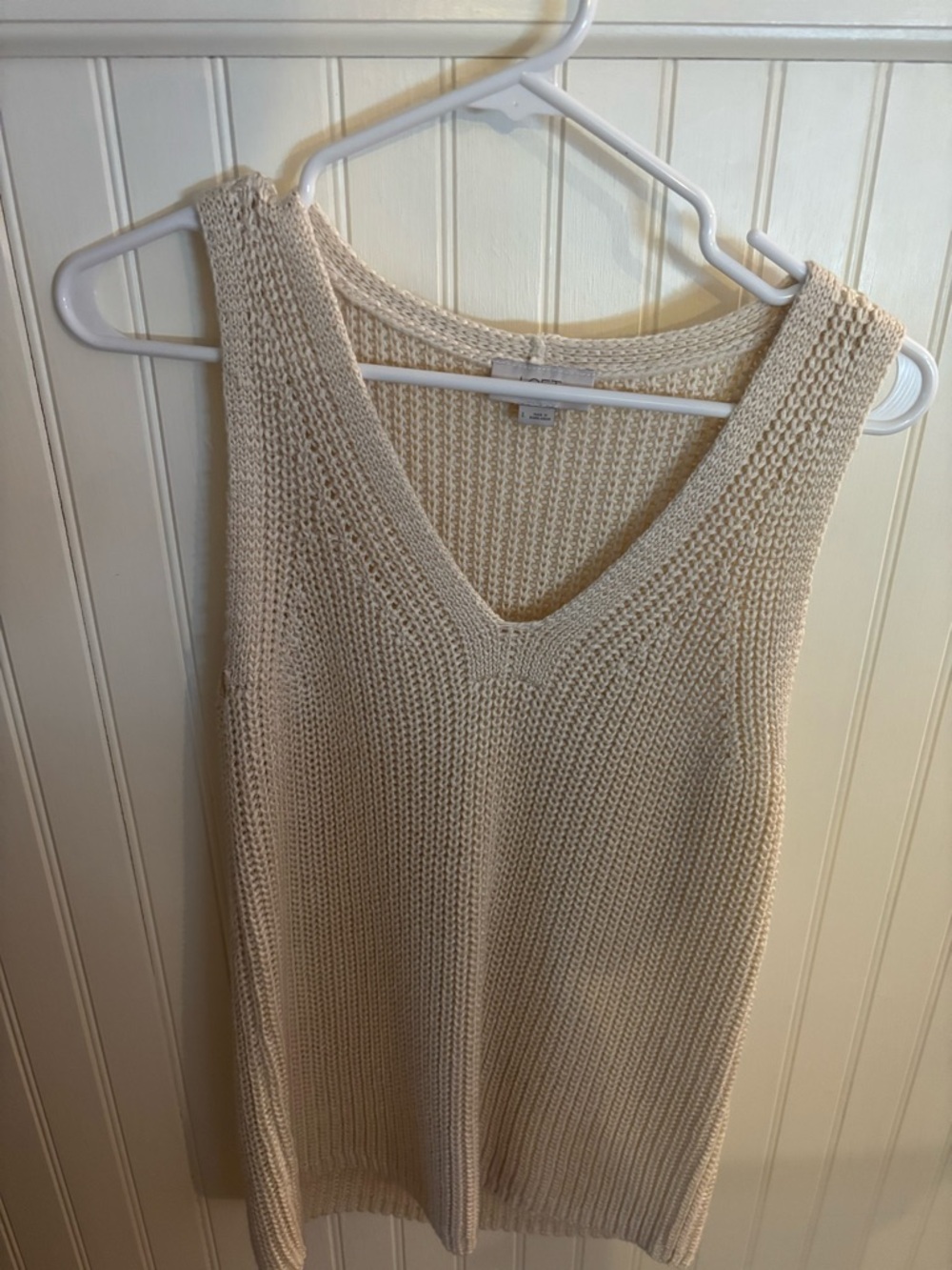LOFT Cream Knit V-Neck Tank